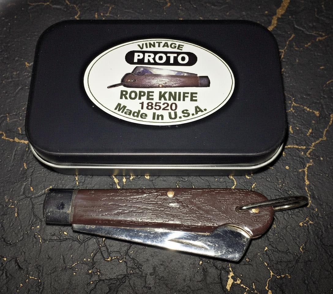 Vintage USA Made PROTO Sheepsfoot Rope Knife, New Old Stock in Original Tin Box - 3