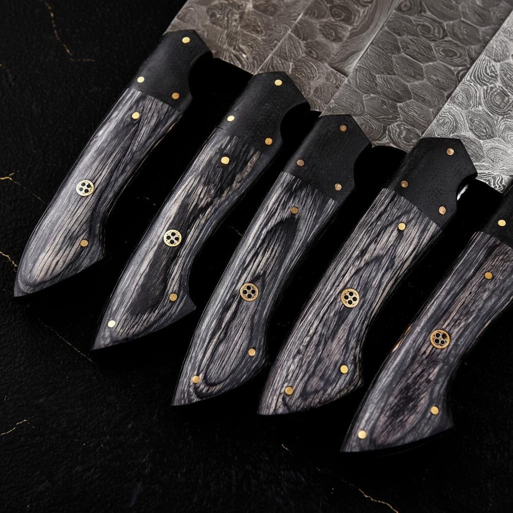 Twist Pattern Damascus Steel Chef Knife Set, 5 Piece Hand Forged Kitchen Cutlery - 3