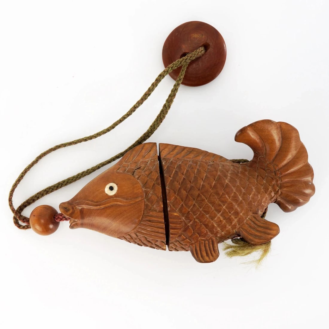 Vintage Japanese Handcarved Wood Carp Inro - 3