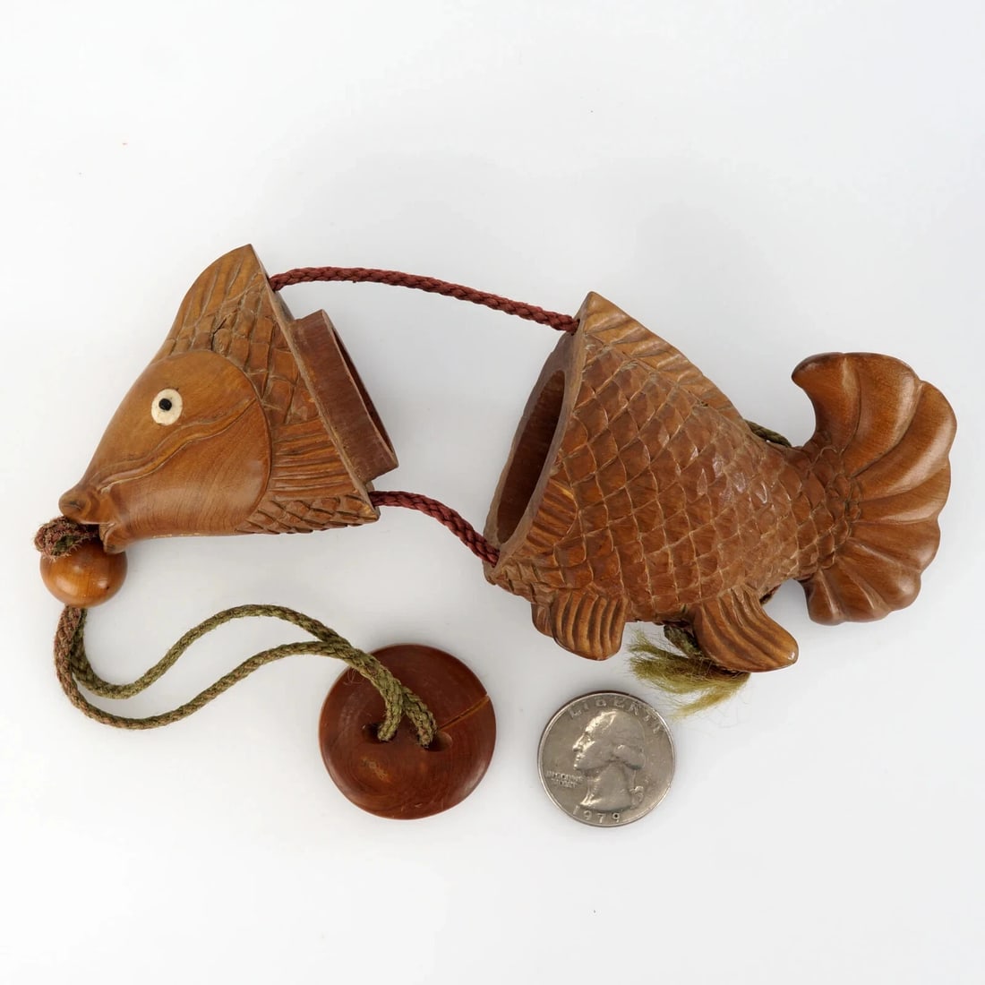 Vintage Japanese Handcarved Wood Carp Inro - 4
