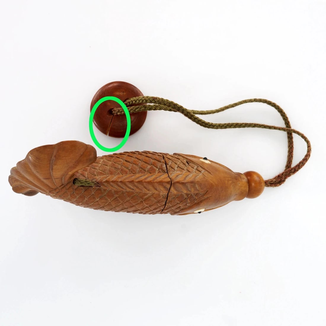 Vintage Japanese Handcarved Wood Carp Inro - 6