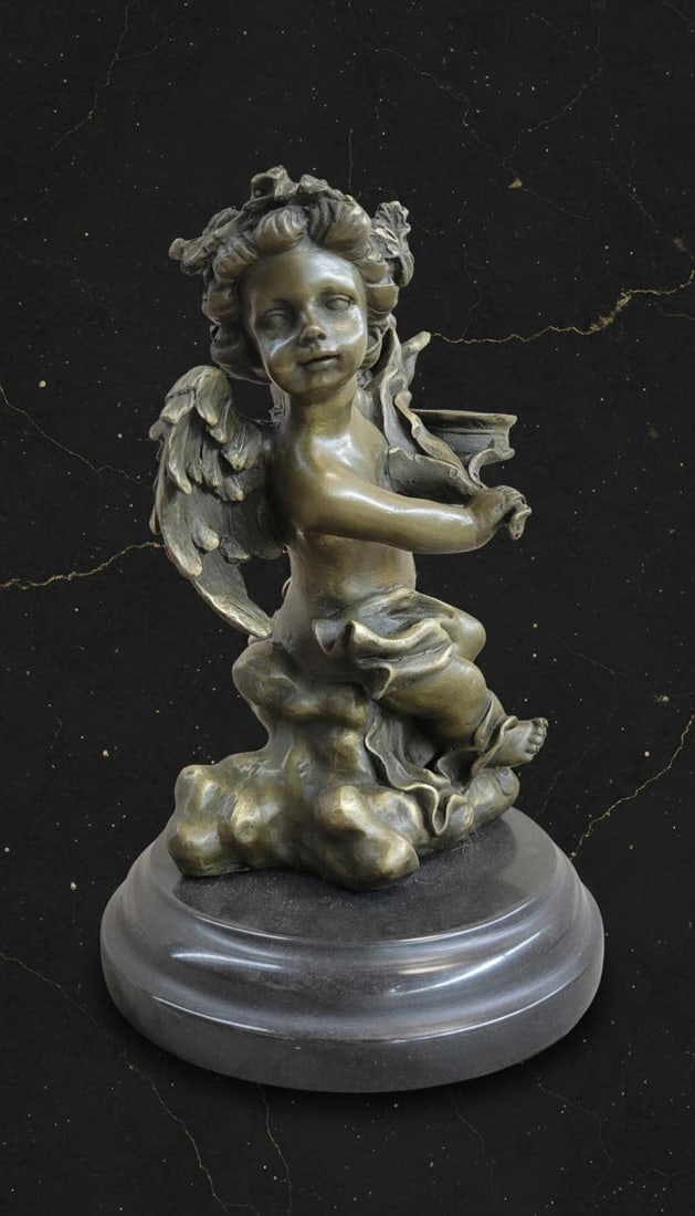 Signed A. Moreau Bronze Cherub Candlestick Sculpture on Marble Base Art Nouveau Style: Title:Signed A. Moreau Bronze Cherub Candlestick Sculpture on Marble Base Art Nouveau StyleDescription:This exquisite bronze candle holder, a masterpiece suitable for Art Deco inspired home decor, is