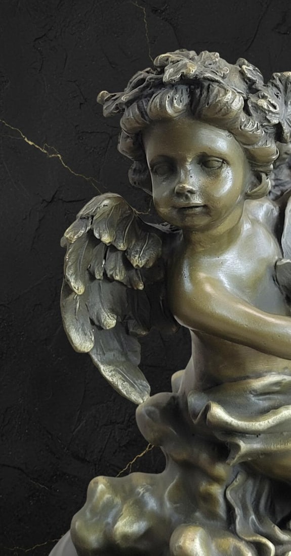 Signed A. Moreau Bronze Cherub Candlestick Sculpture on Marble Base Art Nouveau Style - 6