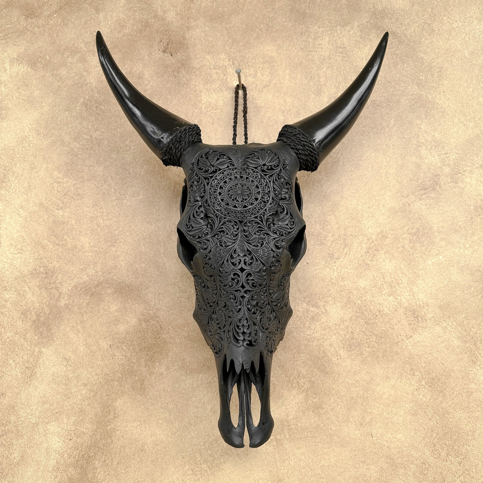 Black cow skull - Flower mandala motif - 10