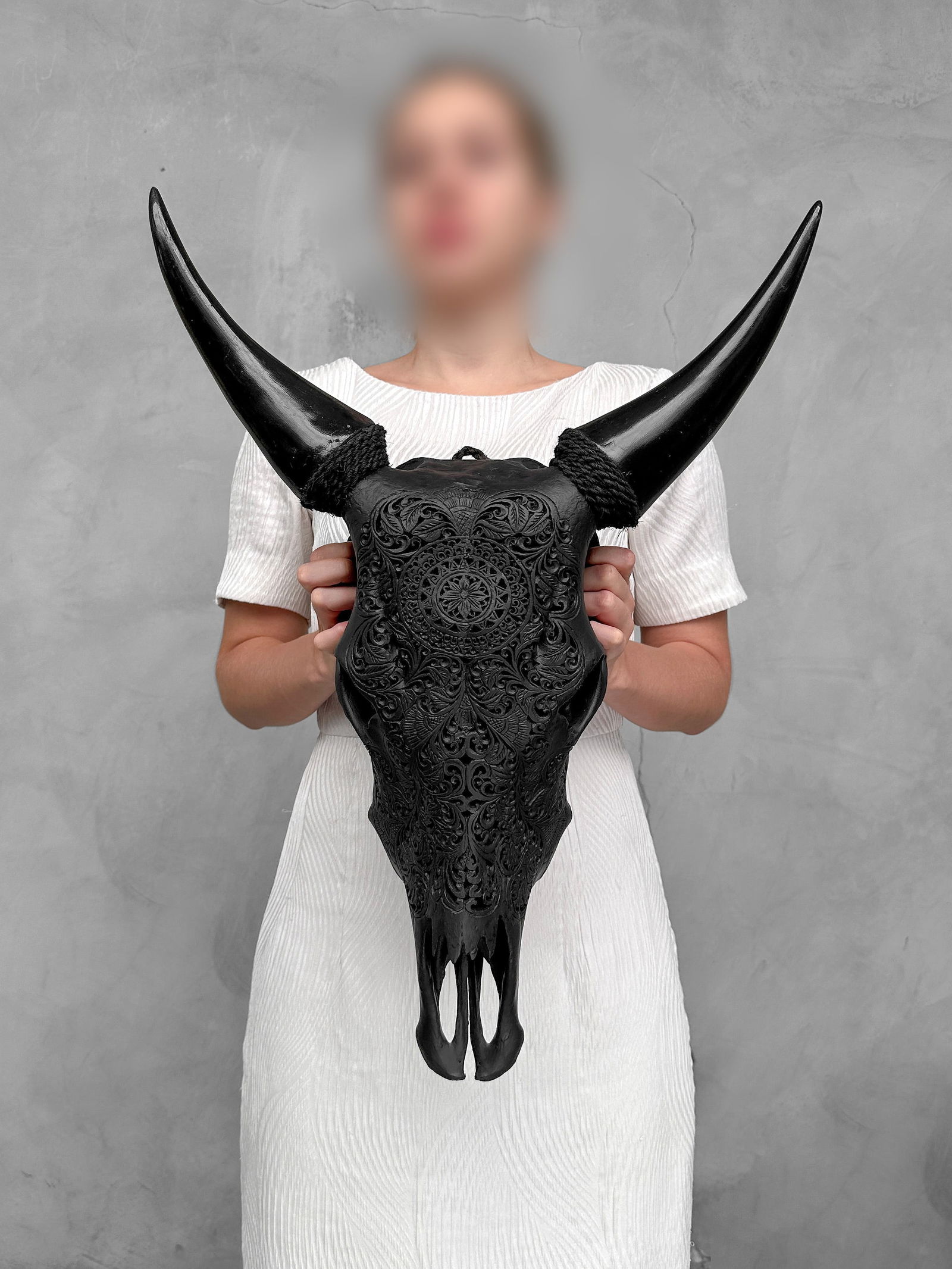 Black cow skull - Flower mandala motif - 2