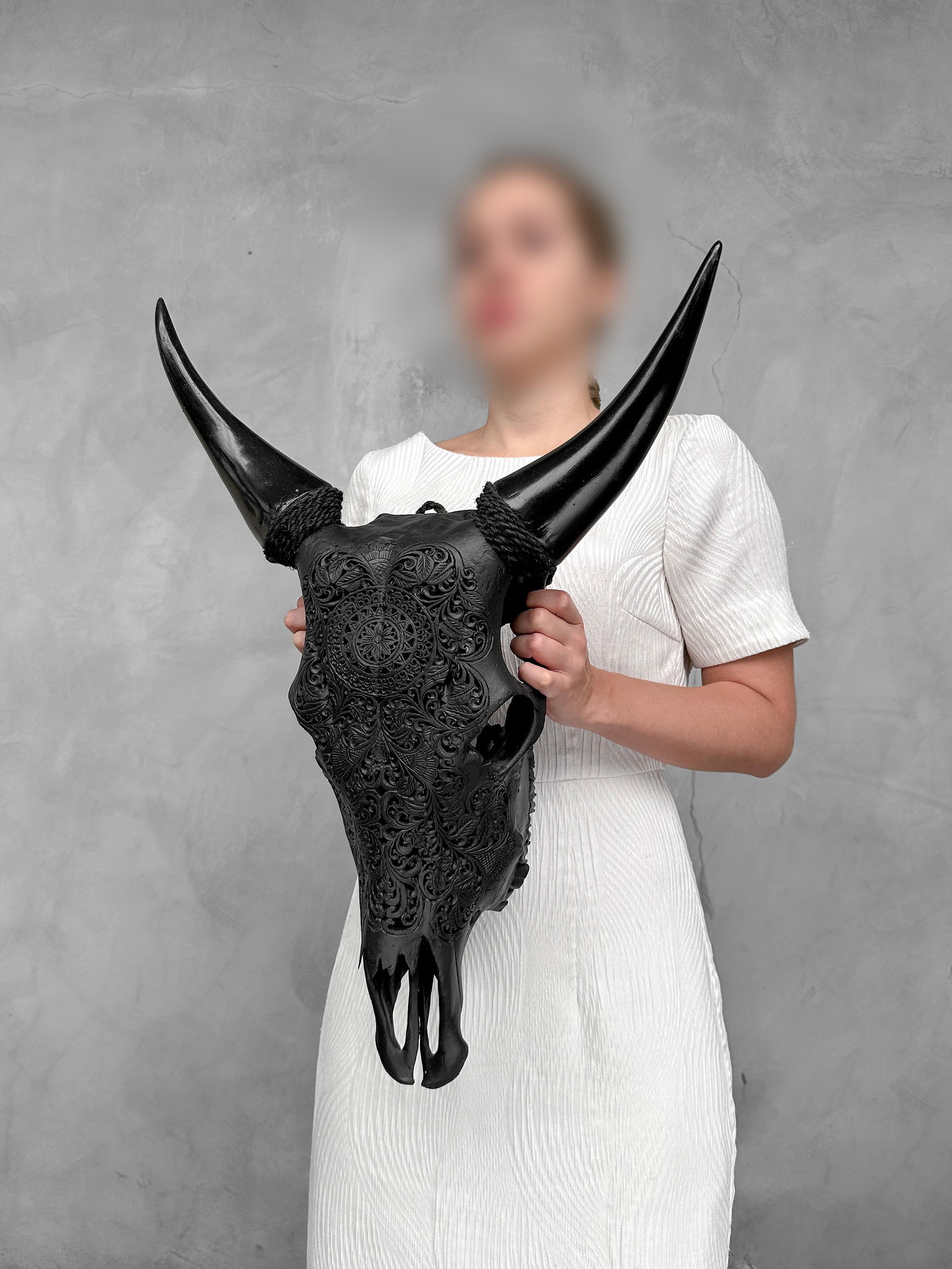 Black cow skull - Flower mandala motif - 3