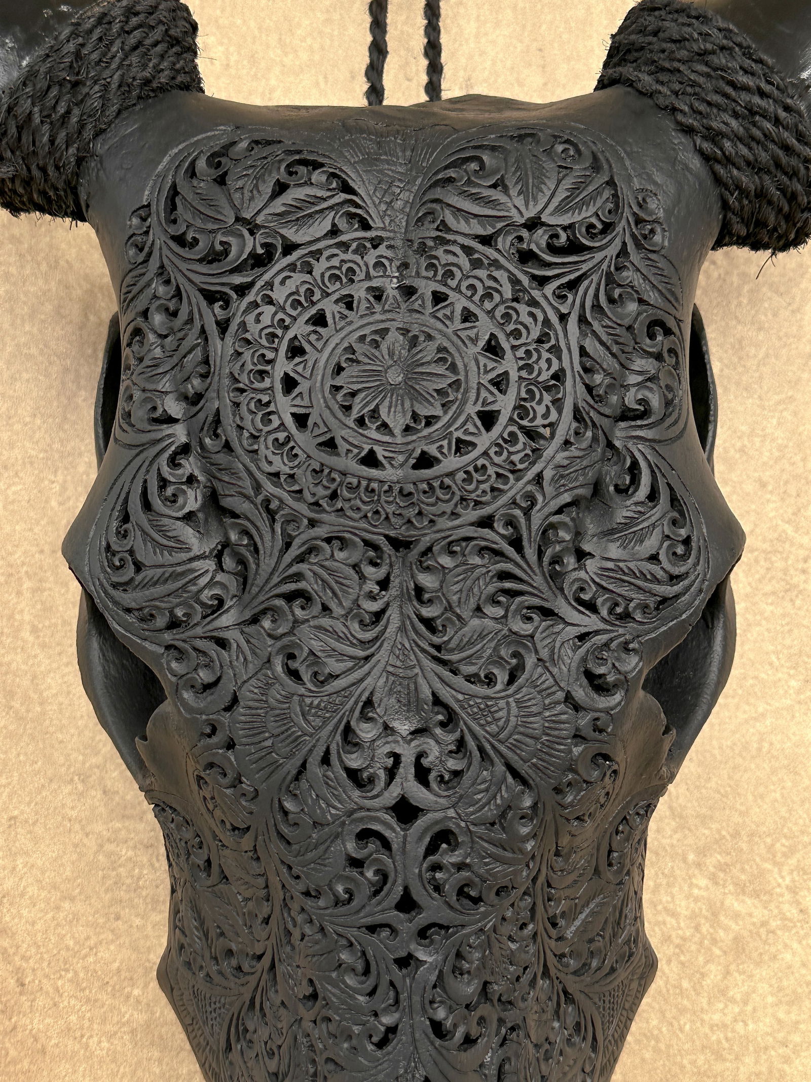 Black cow skull - Flower mandala motif - 4