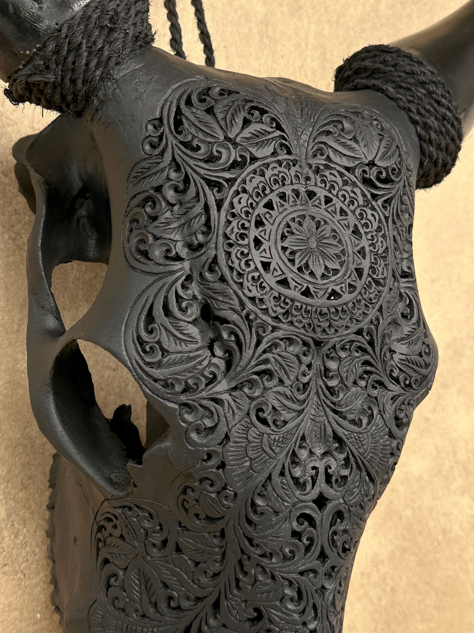 Black cow skull - Flower mandala motif - 7