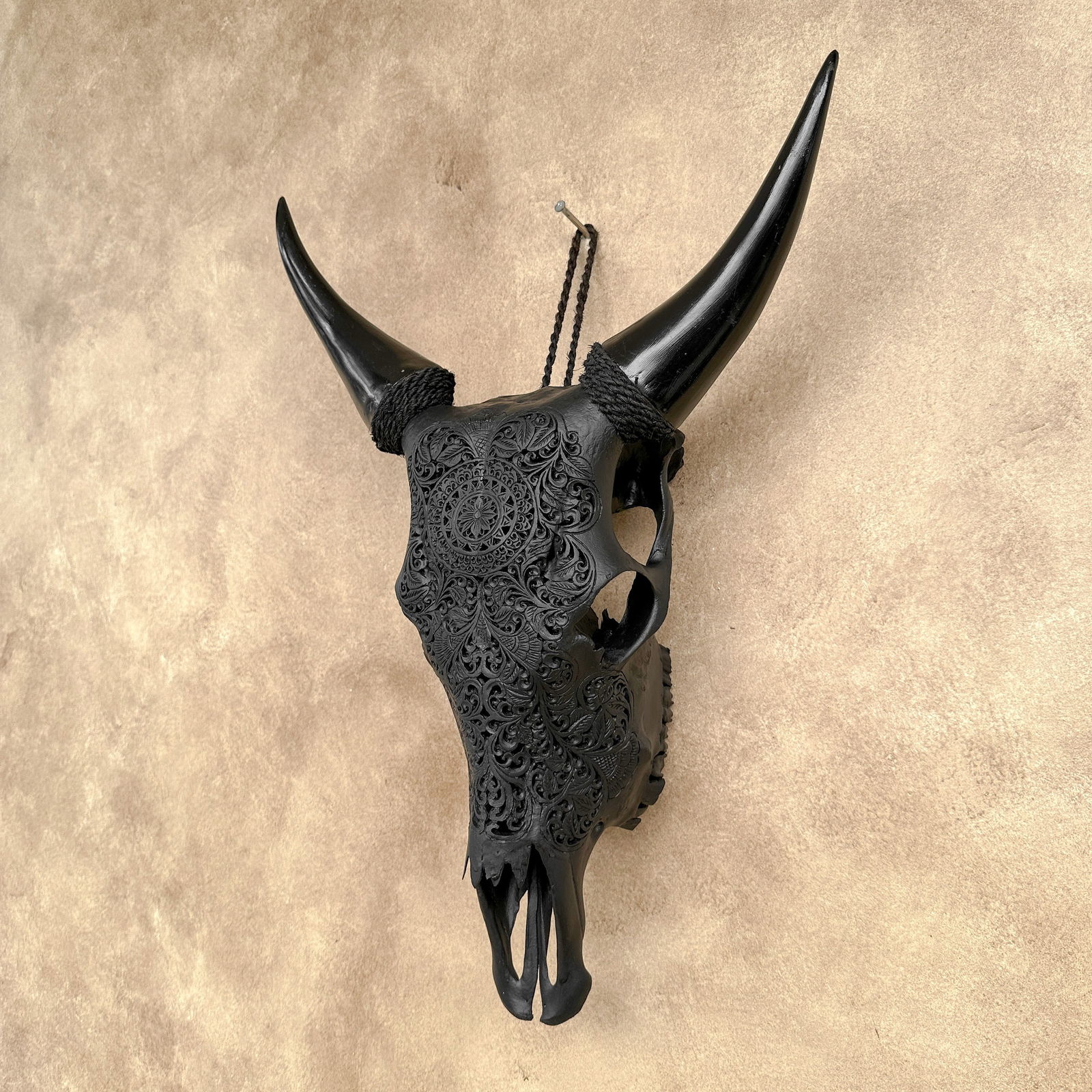 Black cow skull - Flower mandala motif - 8