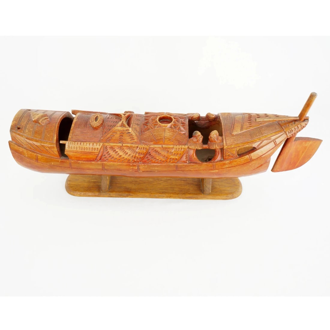 Chinese Carved Bamboo Junk Boat Circa 1920's - 11