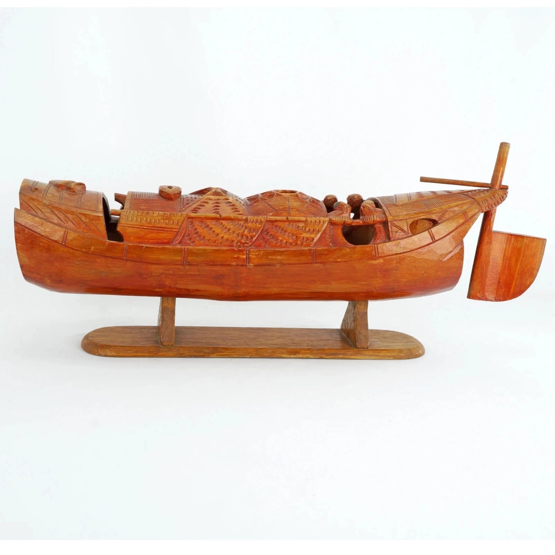 Chinese Carved Bamboo Junk Boat Circa 1920's - 4