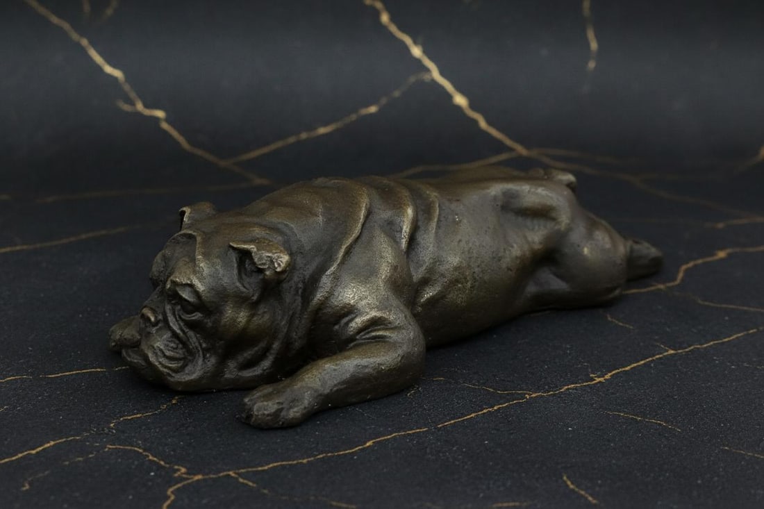 Lying English Bulldog Bronze Figure, Signed Original Sculpture by Milo - 4