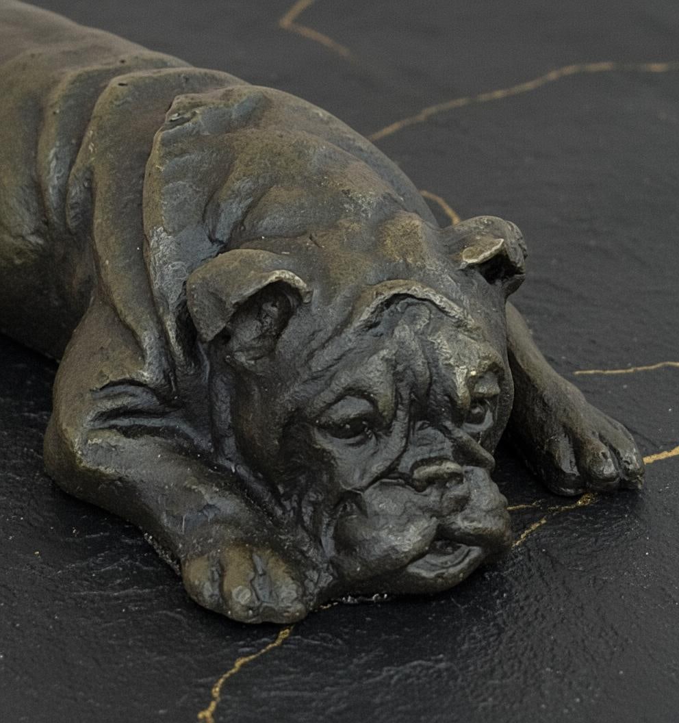 Lying English Bulldog Bronze Figure, Signed Original Sculpture by Milo - 6