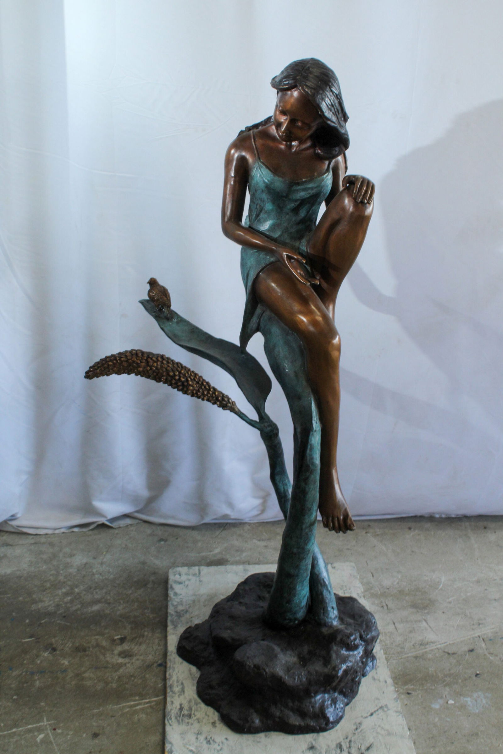 Bronze Girl on Vine Statue - Large Indoor/Outdoor Sculpture, Handcrafted Lost Wax Casting, Young - 10