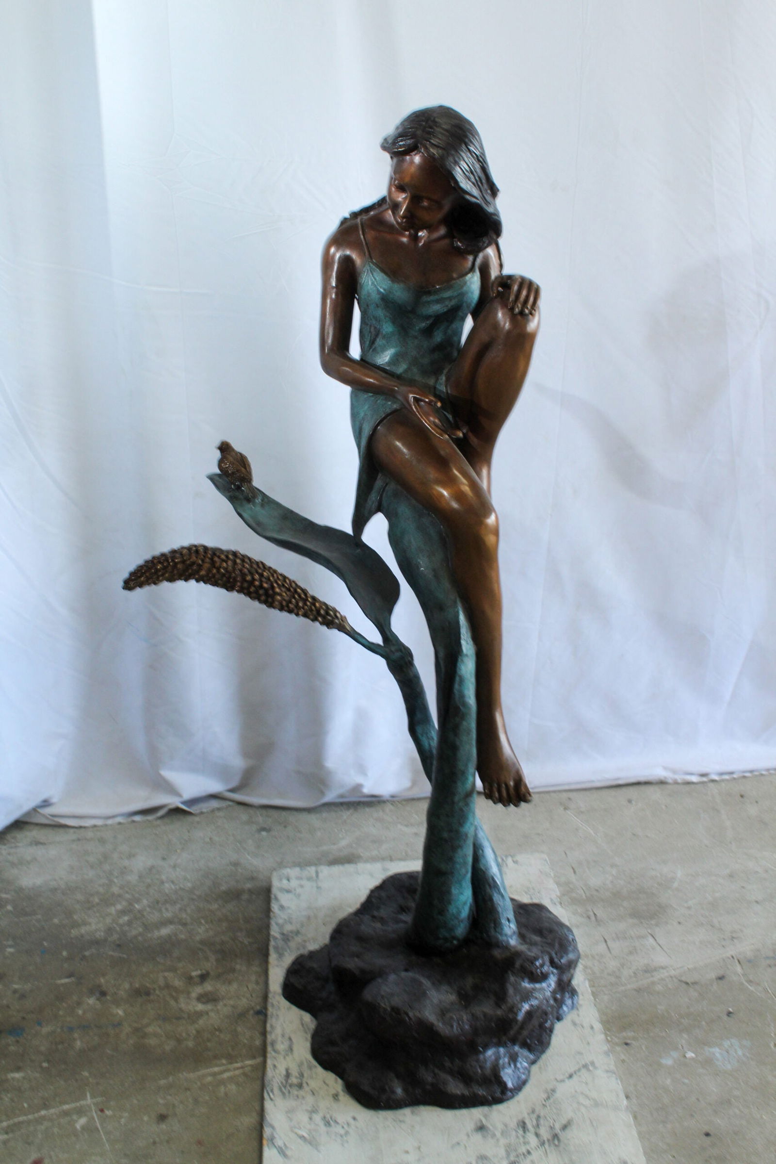 Bronze Girl on Vine Statue - Large Indoor/Outdoor Sculpture, Handcrafted Lost Wax Casting, Young - 11