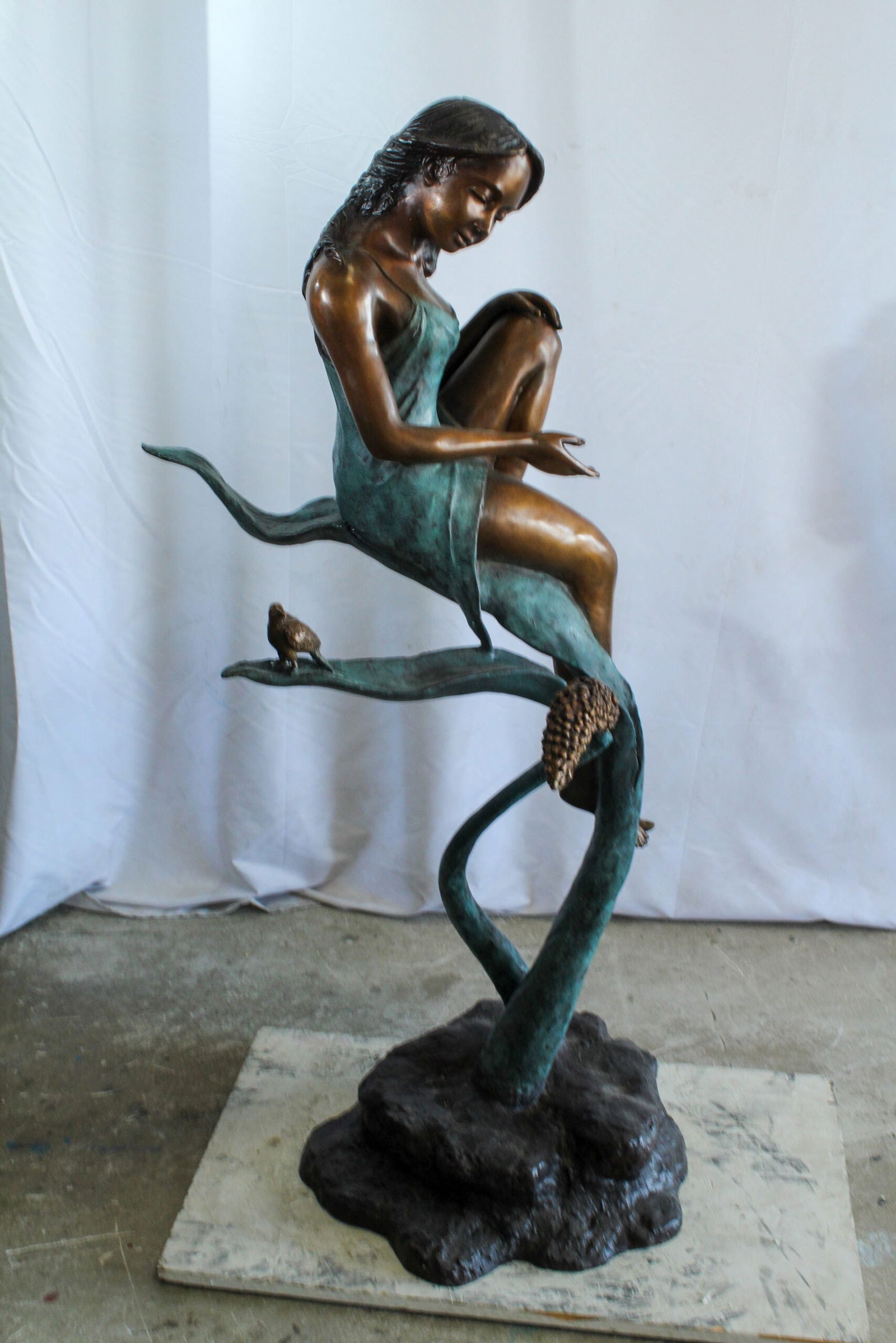 Bronze Girl on Vine Statue - Large Indoor/Outdoor Sculpture, Handcrafted Lost Wax Casting, Young - 3
