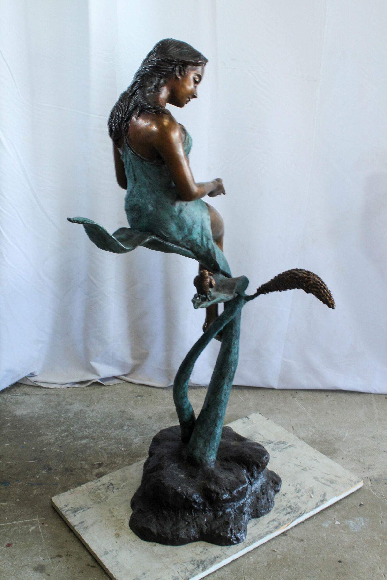 Bronze Girl on Vine Statue - Large Indoor/Outdoor Sculpture, Handcrafted Lost Wax Casting, Young - 4