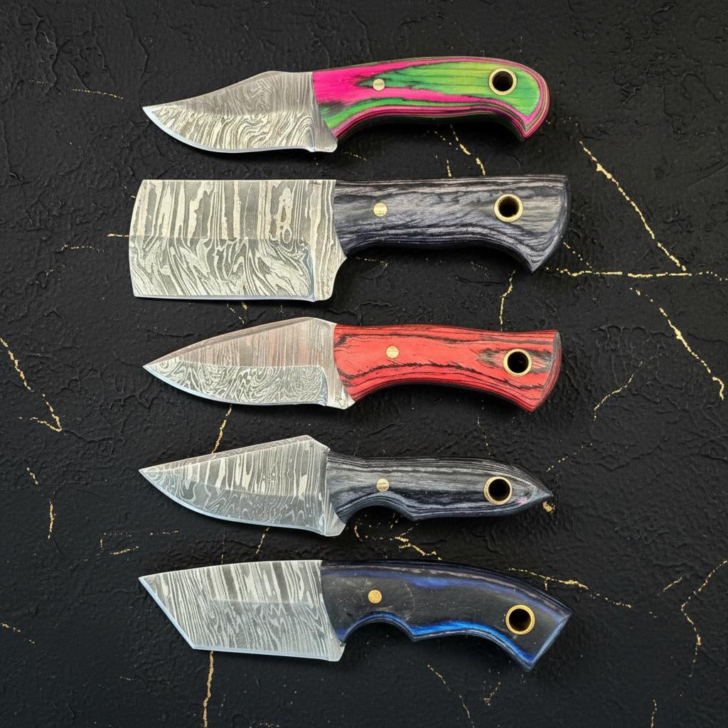 Hand Forged Damascus Steel Skinner Knife Set, Lot of 10 with Pakka Wood Handles - 2