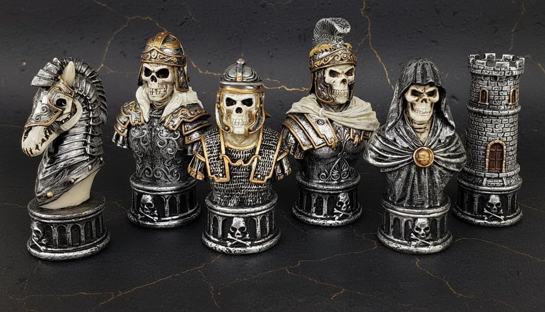 Hand Painted Skeleton Chess Set 32 Gothic Fantasy Resin Pieces, Board Not Included - 2