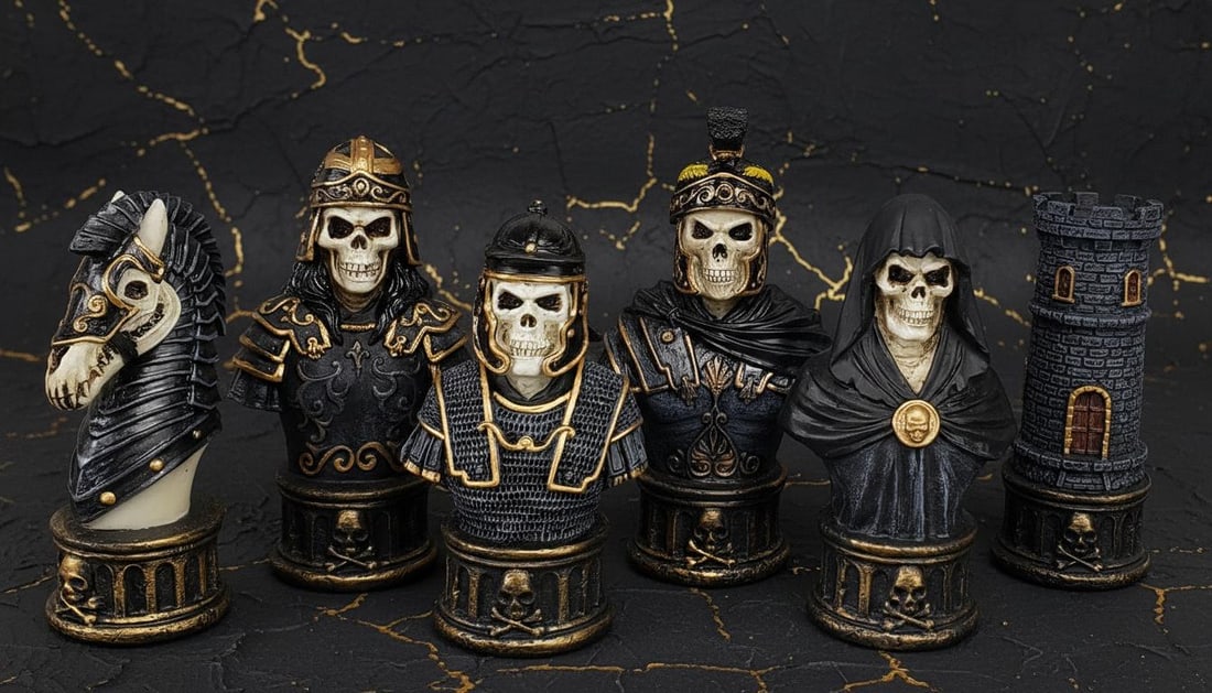 Hand Painted Skeleton Chess Set 32 Gothic Fantasy Resin Pieces, Board Not Included - 3