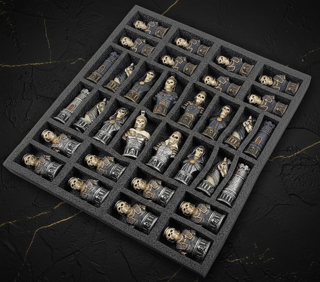 Hand Painted Skeleton Chess Set 32 Gothic Fantasy Resin Pieces, Board Not Included - 4