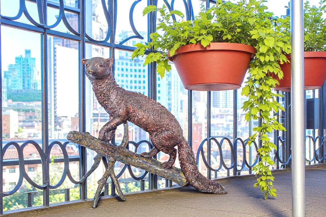 Bronze Statue of a Mongoose Climbing a Tree Branch 24" x 12" x 20"H - 3