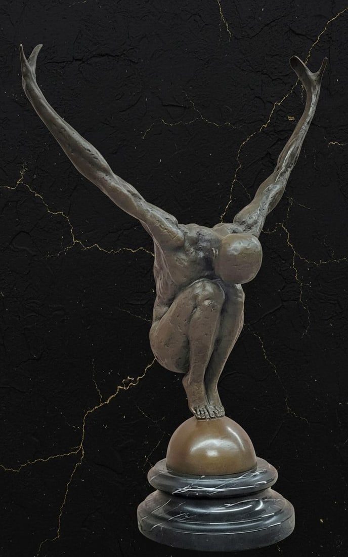 Large Signed Milo Bronze Sculpture Athletic Male Swimmer Diver on Marble Base - 2