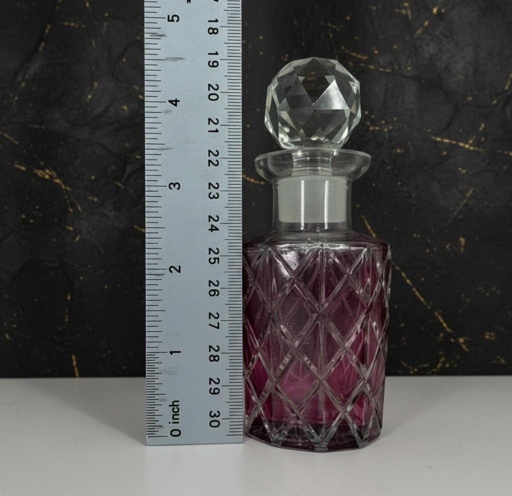 Burgundy Cut Glass Art Deco Perfume Bottle with Faceted Stopper Vintage - 3