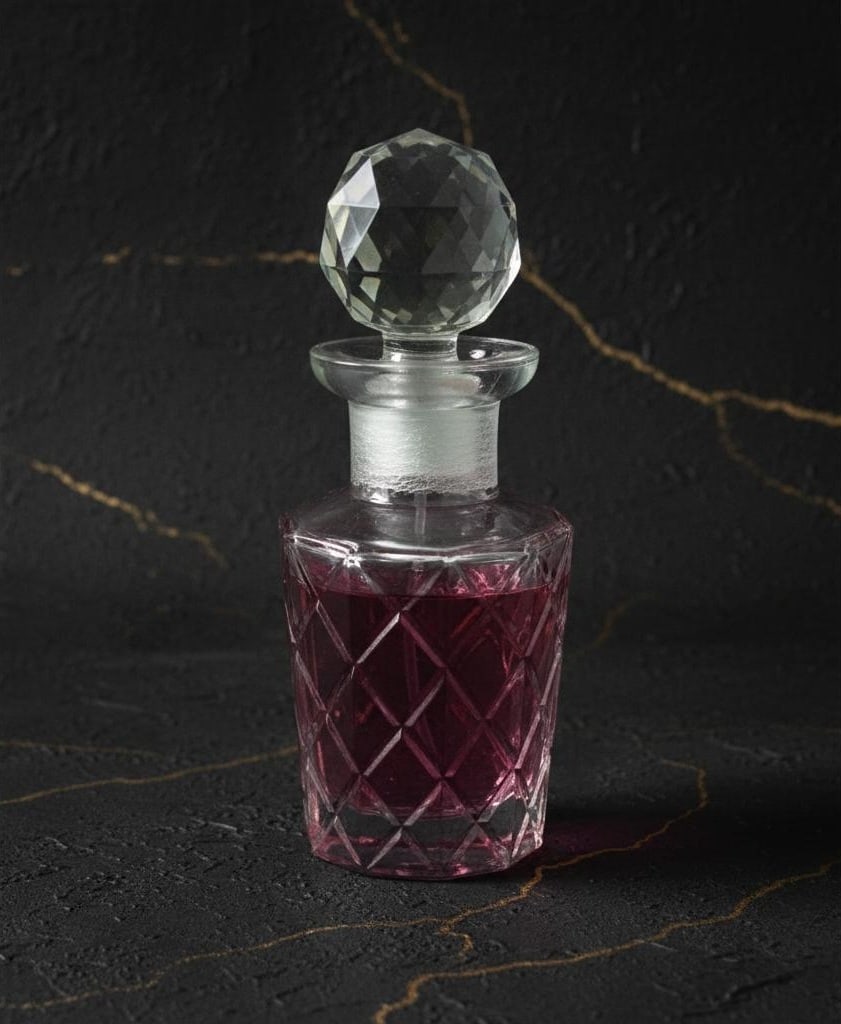 Burgundy Cut Glass Art Deco Perfume Bottle with Faceted Stopper Vintage - 5