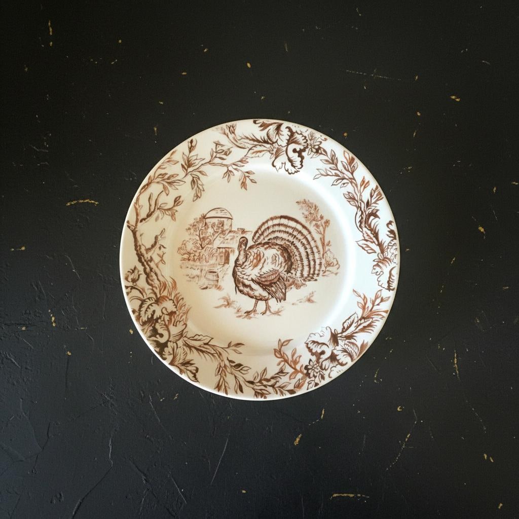 Set of 4 Pillivuyt French Porcelain Turkey Dinner Plates 9.5" Holiday Farm Scene - 6