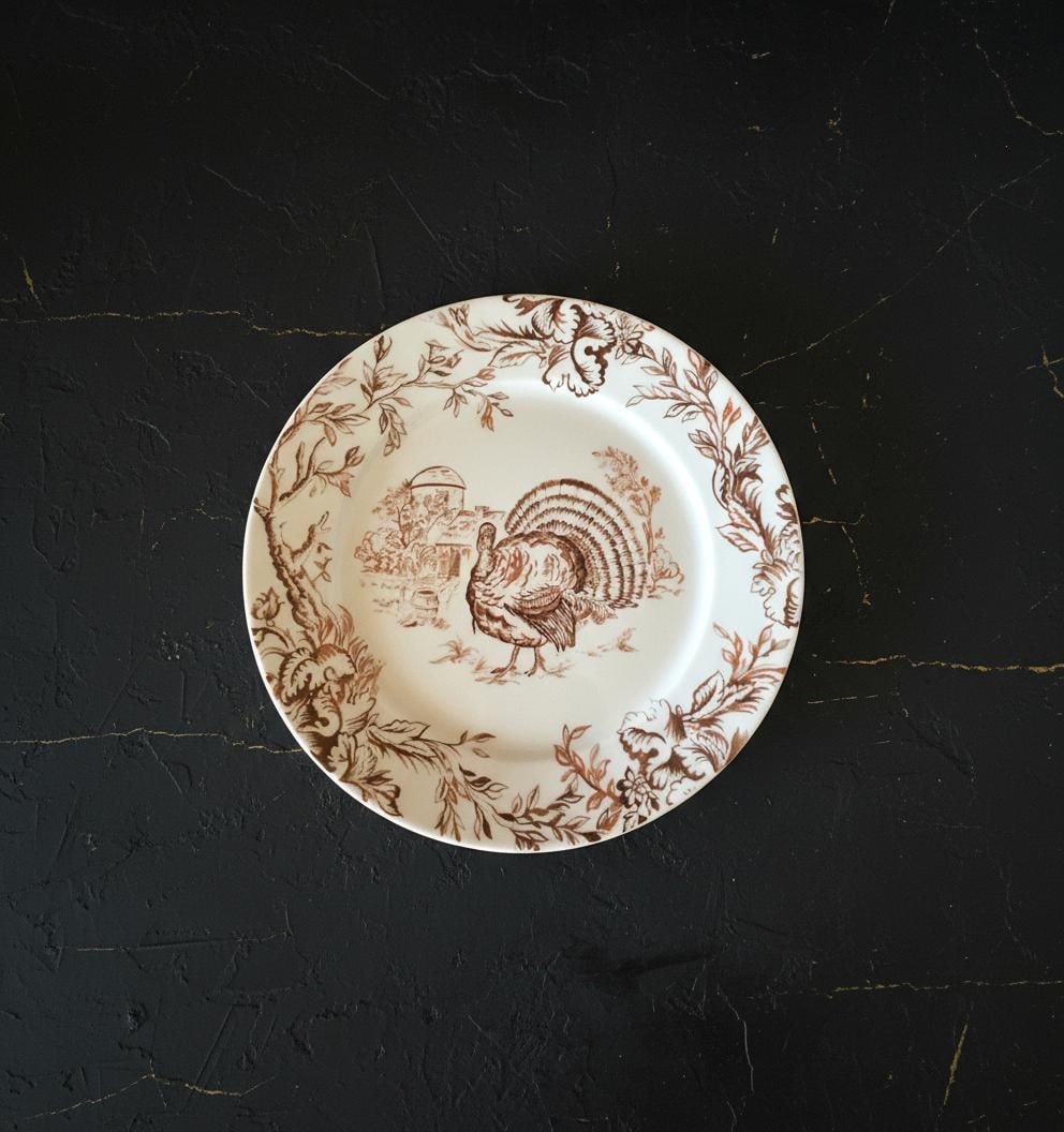 Set of 4 Pillivuyt French Porcelain Turkey Dinner Plates 9.5" Holiday Farm Scene - 7