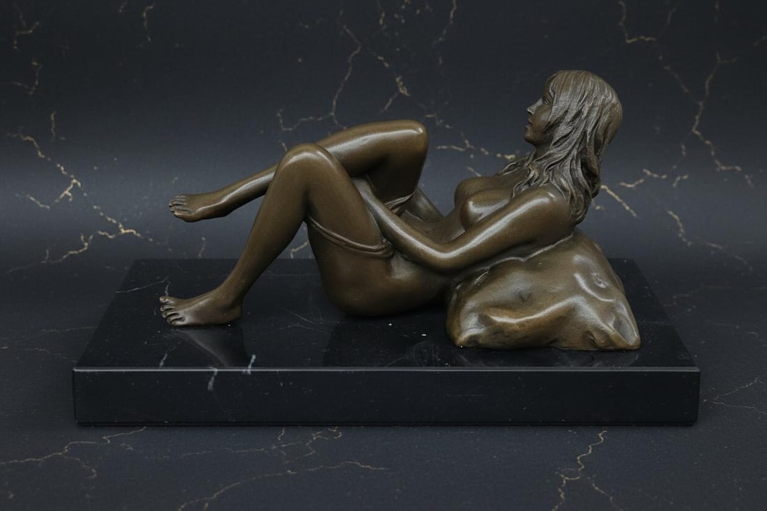 Art Nouveau Erotic Woman Bronze Statue Signed Mavchi on Marble Base - 2