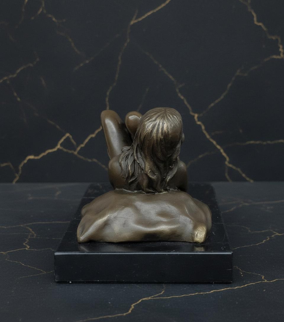 Art Nouveau Erotic Woman Bronze Statue Signed Mavchi on Marble Base - 3