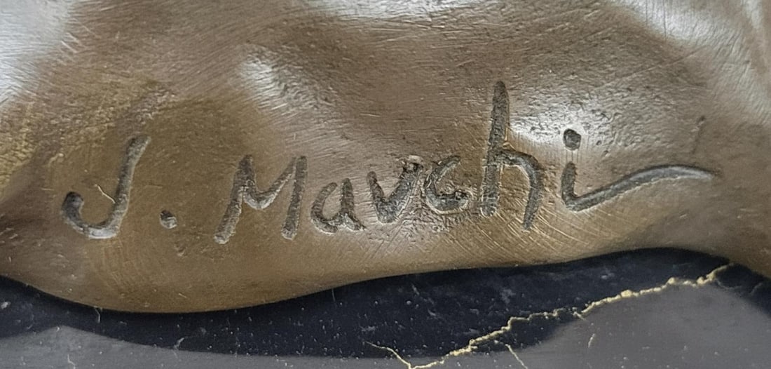 Art Nouveau Erotic Woman Bronze Statue Signed Mavchi on Marble Base - 8