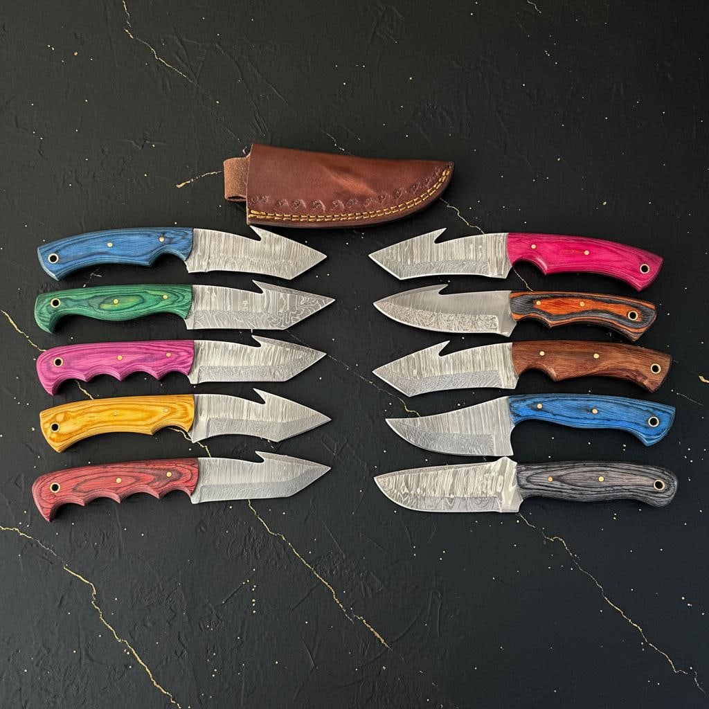 Lot of 10 Hand Forged Damascus Steel Hunting Knives D2 Steel Pakka Wood Handles (1 of 7)