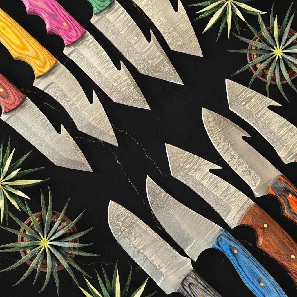 Lot of 10 Hand Forged Damascus Steel Hunting Knives D2 Steel Pakka Wood Handles - 2