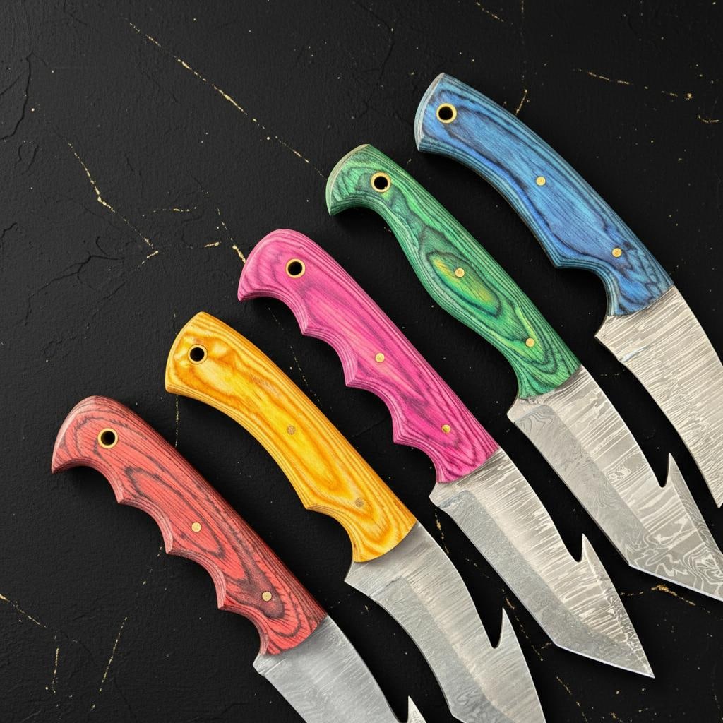 Lot of 10 Hand Forged Damascus Steel Hunting Knives D2 Steel Pakka Wood Handles - 3