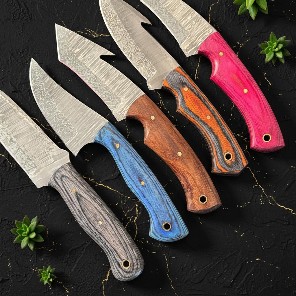 Lot of 10 Hand Forged Damascus Steel Hunting Knives D2 Steel Pakka Wood Handles - 4