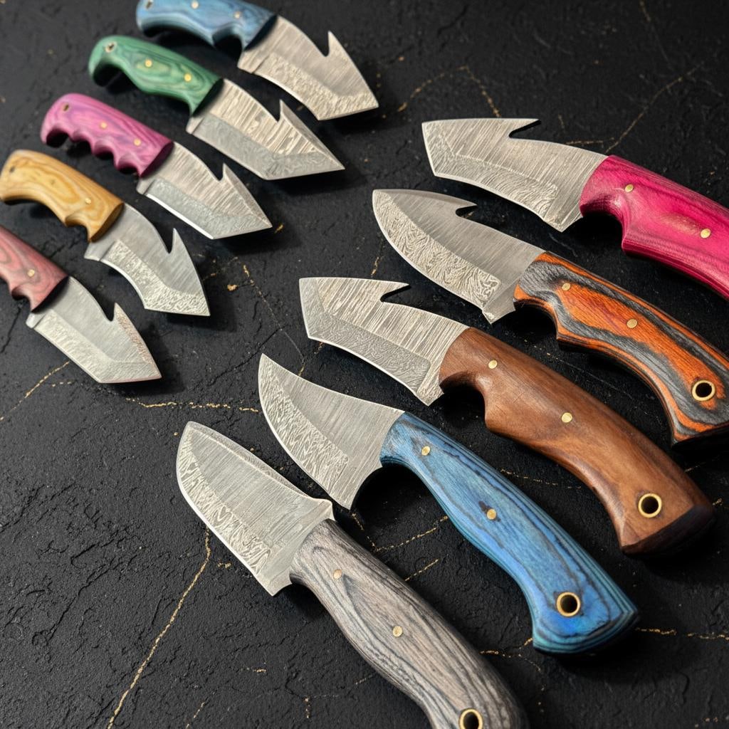 Lot of 10 Hand Forged Damascus Steel Hunting Knives D2 Steel Pakka Wood Handles - 5