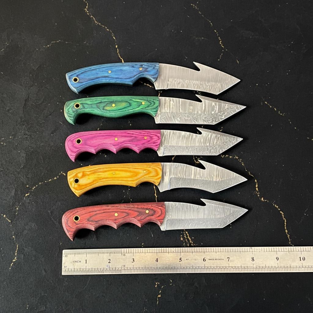 Lot of 10 Hand Forged Damascus Steel Hunting Knives D2 Steel Pakka Wood Handles - 7