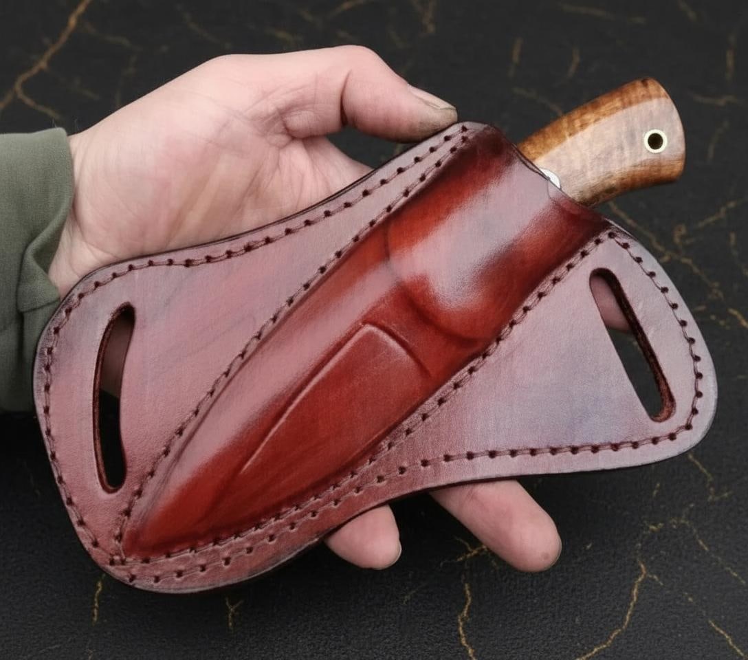 Handcrafted 1095 Steel Fixed Blade Hunting Knife with Rosewood Handle & USA Scout Sheath - 4