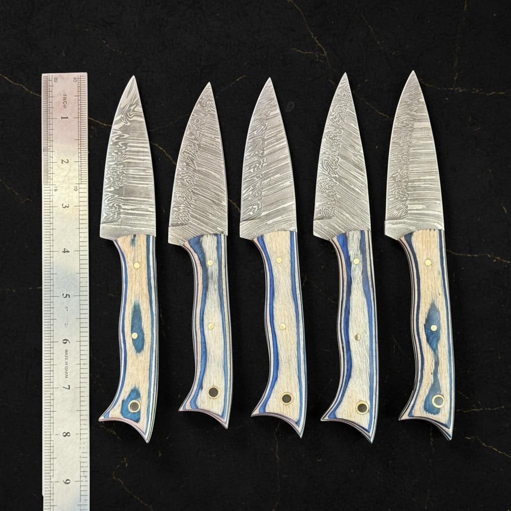 Handcrafted Damascus Steel Steak Knife Set of 5, Full Tang with Pakka Wood Handles - 6