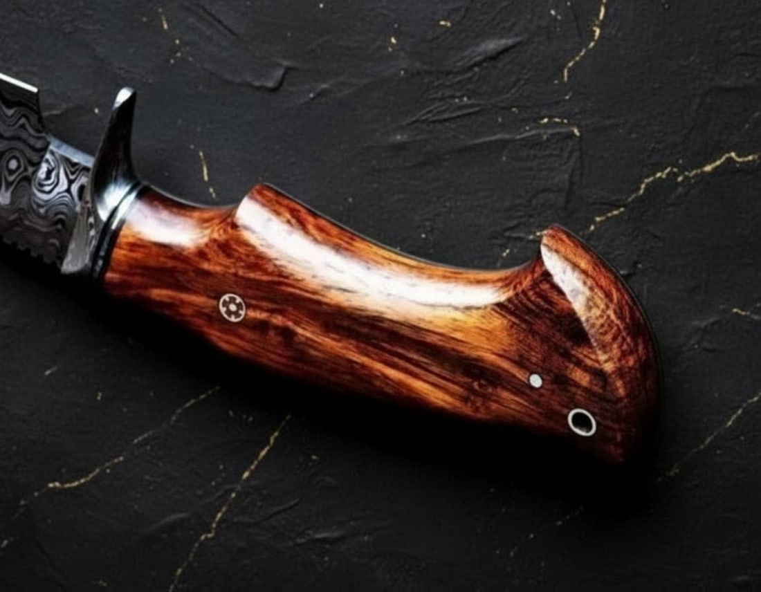 Handmade Forged Damascus Steel Bowie Knife with Rosewood Handle & Leather Sheath - 2