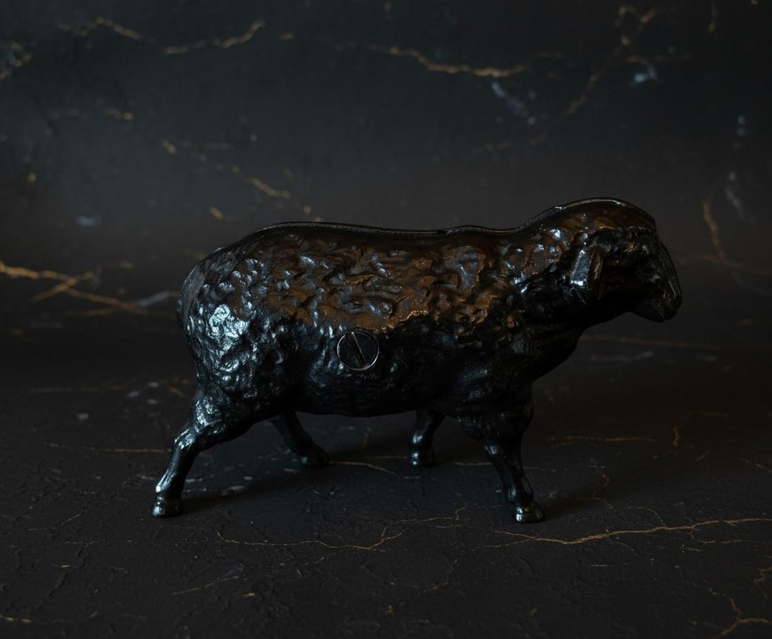 Cast Iron Black Sheep Figural Still Bank Vintage Repainted Coin Collectible (1 of 5)