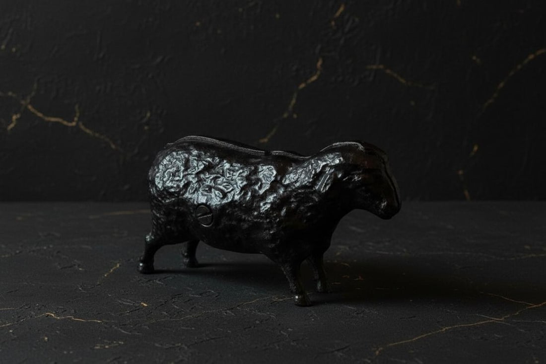 Cast Iron Black Sheep Figural Still Bank Vintage Repainted Coin Collectible - 3