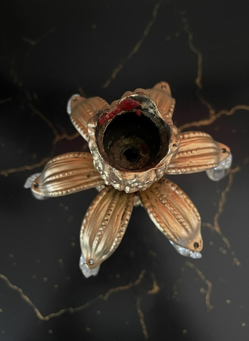 Hollywood Regency Cherub 3 Piece Set L&L WMC Gold Crystal Pedestal Bowl & Candle Holders - 9