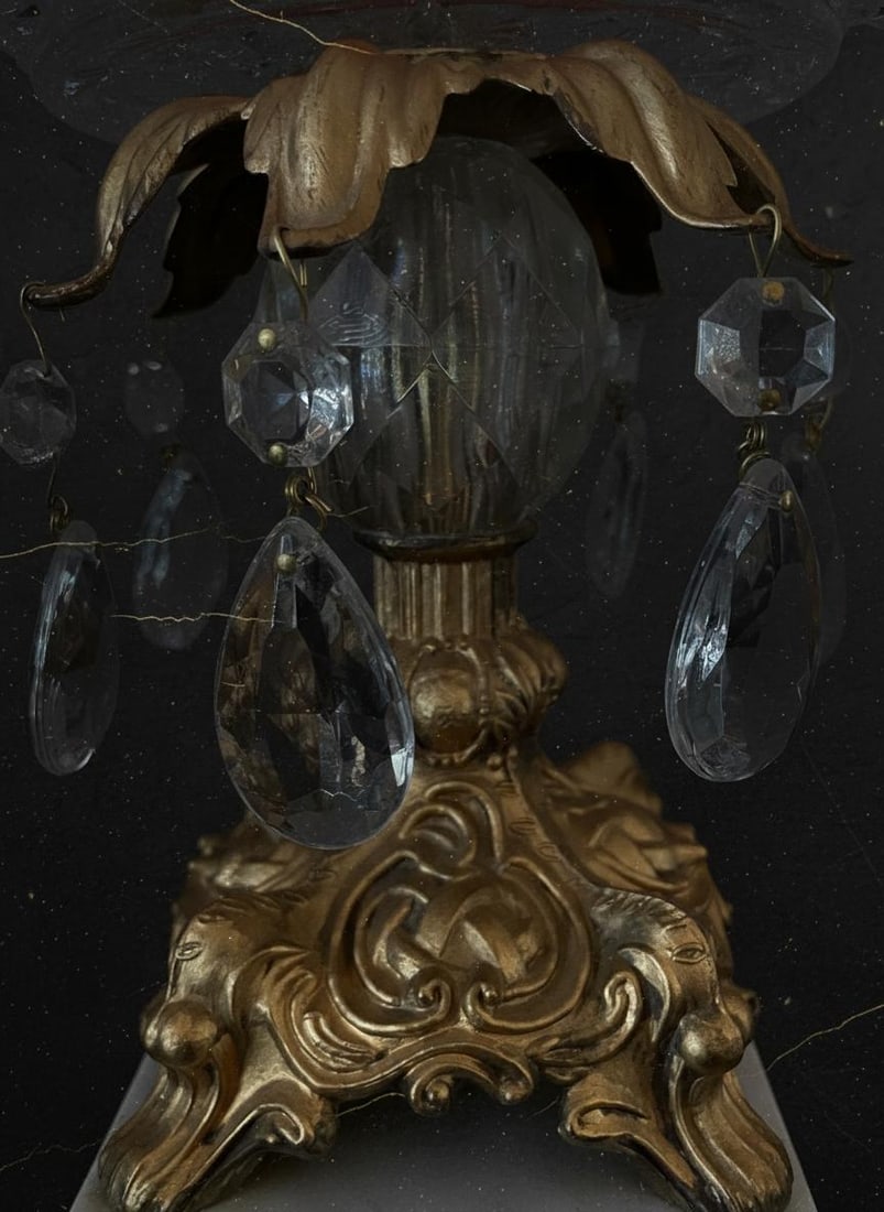 Hollywood Regency Cherub 3 Piece Set L&L WMC Gold Crystal Pedestal Bowl & Candle Holders - 12