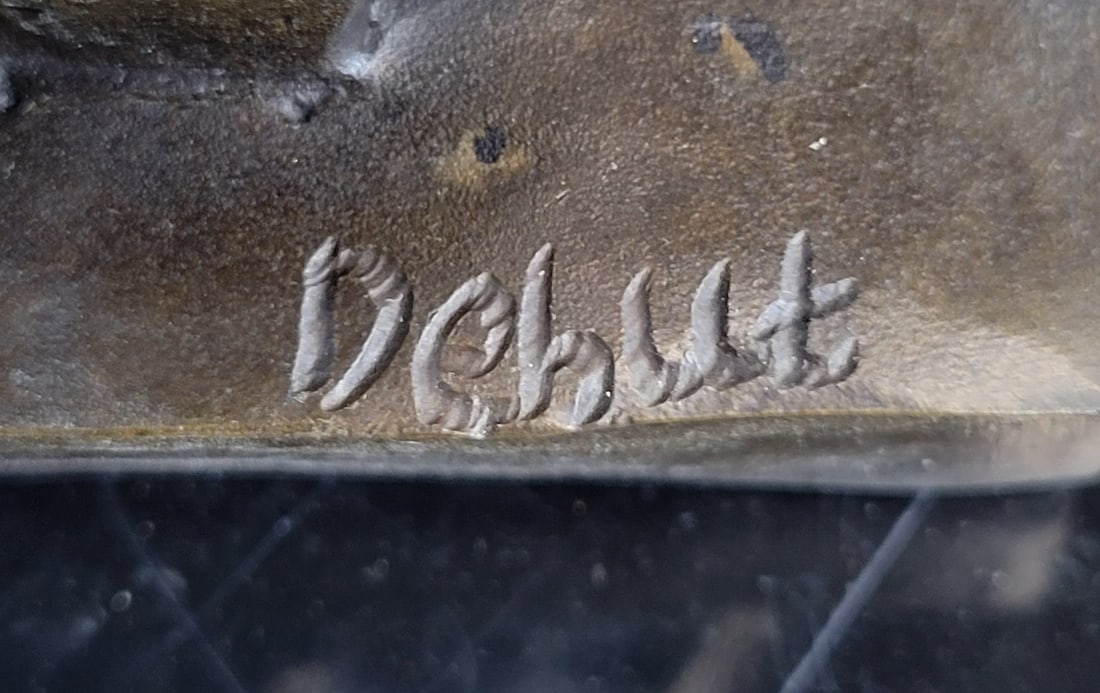 Signed J. Debut Roman Gladiator Warrior Bronze Statue on Marble Base Art Sculpture - 10