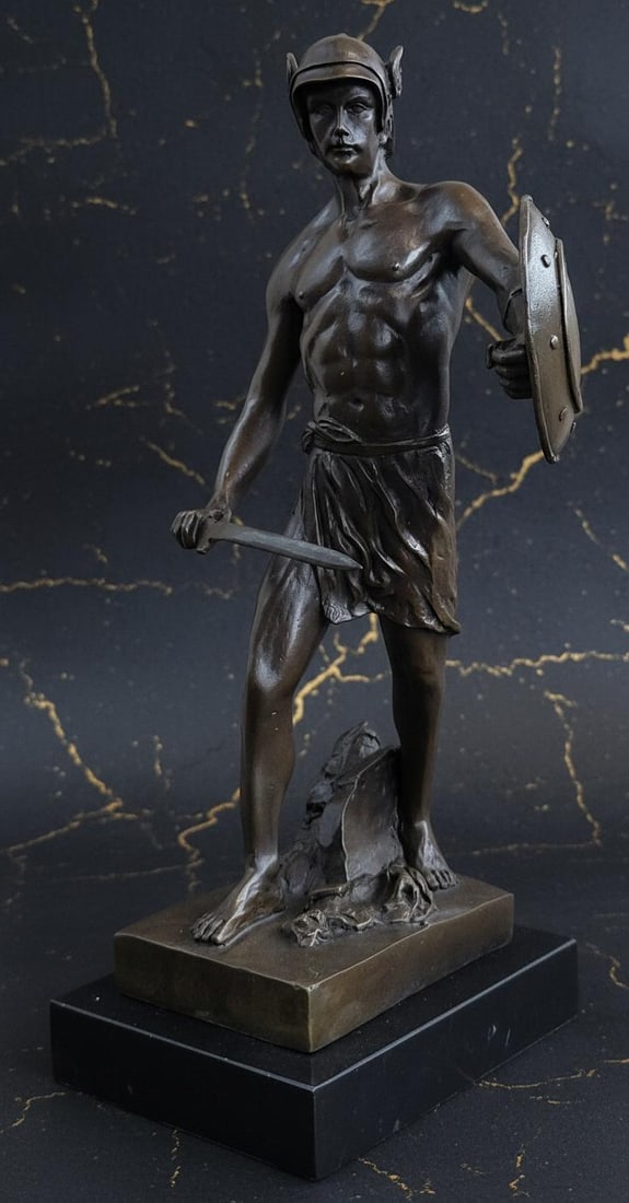 Signed J. Debut Roman Gladiator Warrior Bronze Statue on Marble Base Art Sculpture - 2