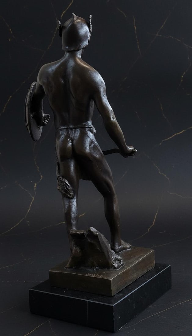 Signed J. Debut Roman Gladiator Warrior Bronze Statue on Marble Base Art Sculpture - 6